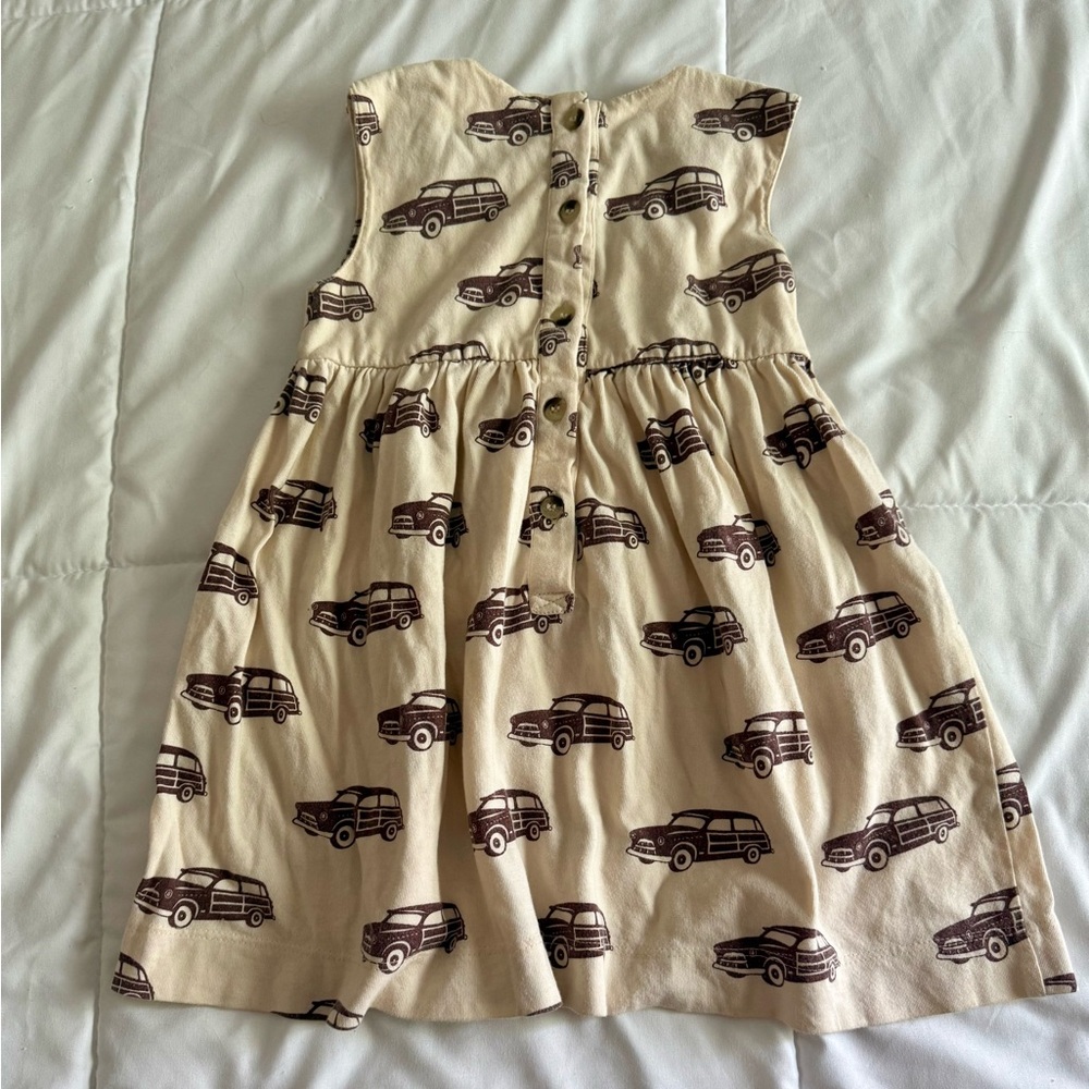 Kate Quinn Cream and Brown Car Print Kids Dress - Picture 4 of 8